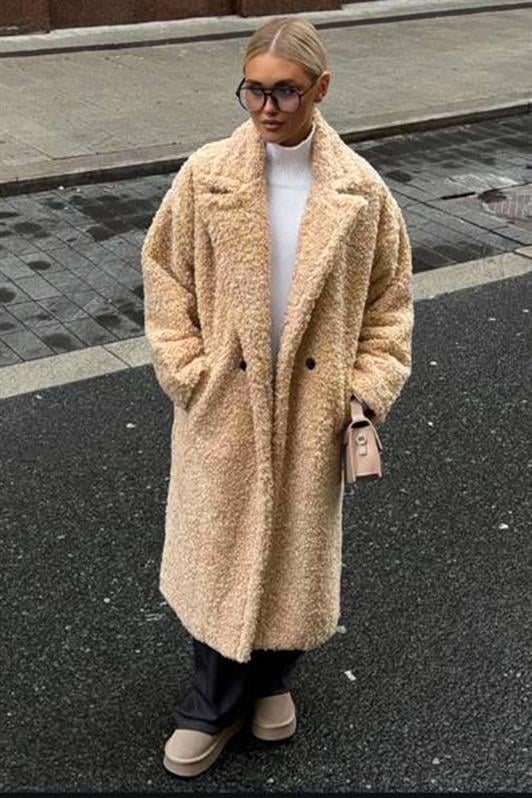MDX Beige Buttoned Plush Long Coat Mg2516 - Rho