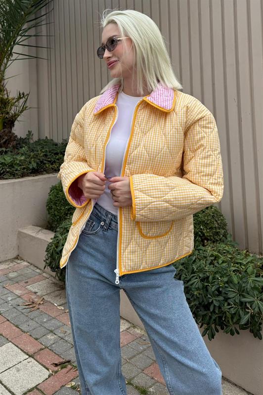 MDX Sarı Pötikareli Cepli Kadın Mont Mg2488 - Paris