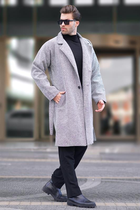 MDX White Wrap Neck Patterned Coat 7250 - Haverford