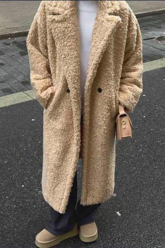 MDX Beige Buttoned Plush Long Coat Mg2516 - Rho