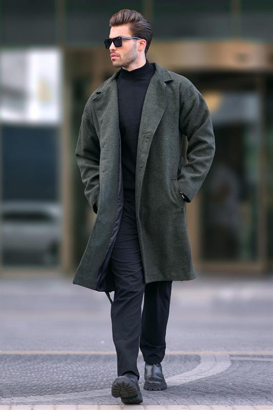 MDX Haki Double-Breasted Patterned Coat 7250 - Manfredonia