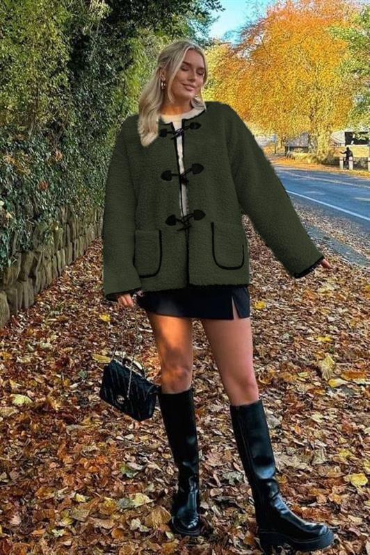 MDX Haki Buttoned Plush Women's Coat Mg2531 - Oleksandriia