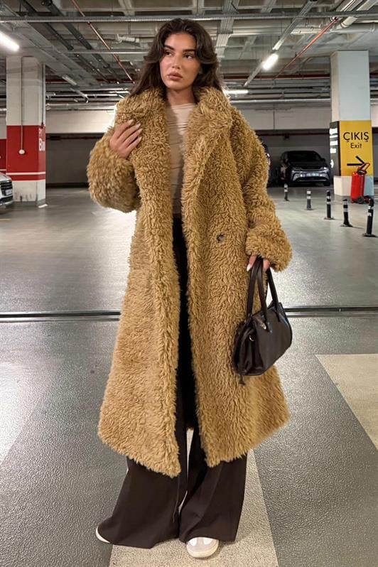 MDX Brown Buttoned Plush Long Coat Mg2516 - Milton