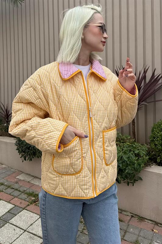 MDX Sarı Pötikareli Cepli Kadın Mont Mg2488 - Paris