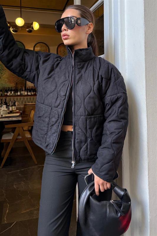 MDX Siyah Dik Yaka Kapitone Kadın Mont MG2568 - Winslow