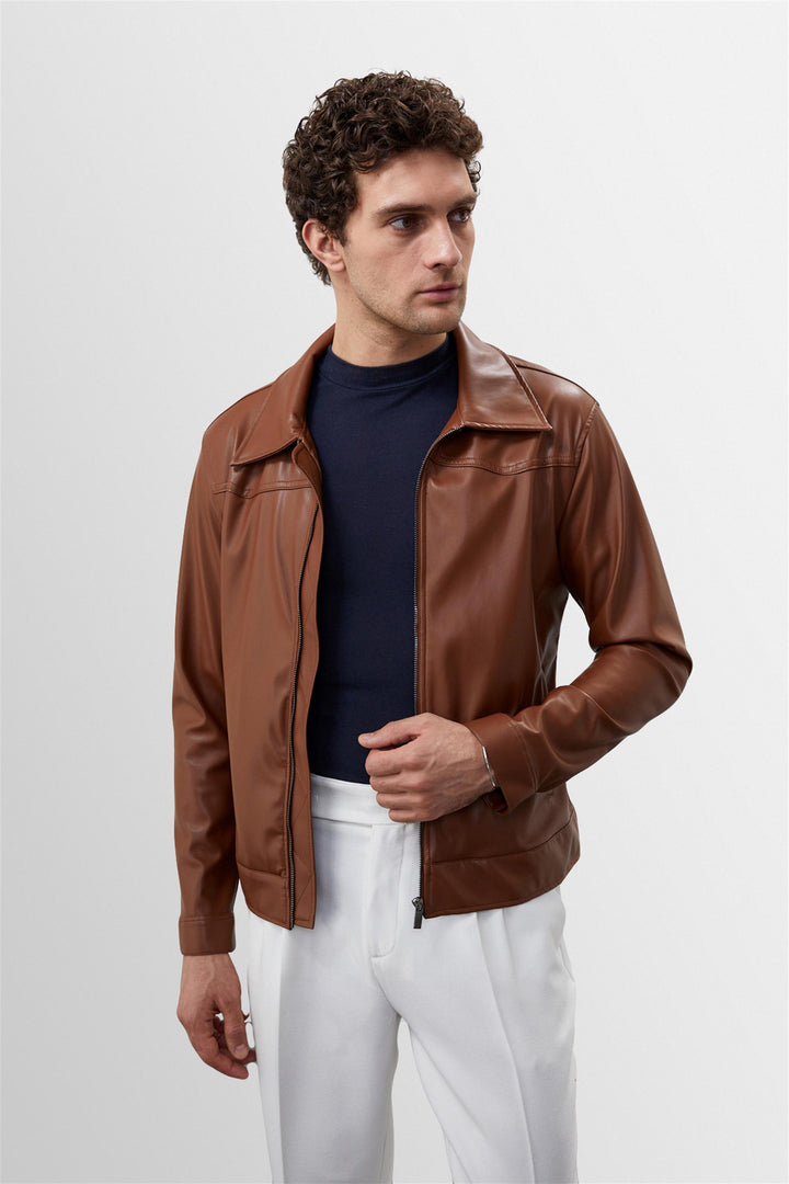 ANT Zippered Faux Leather Coat - Jonesboro