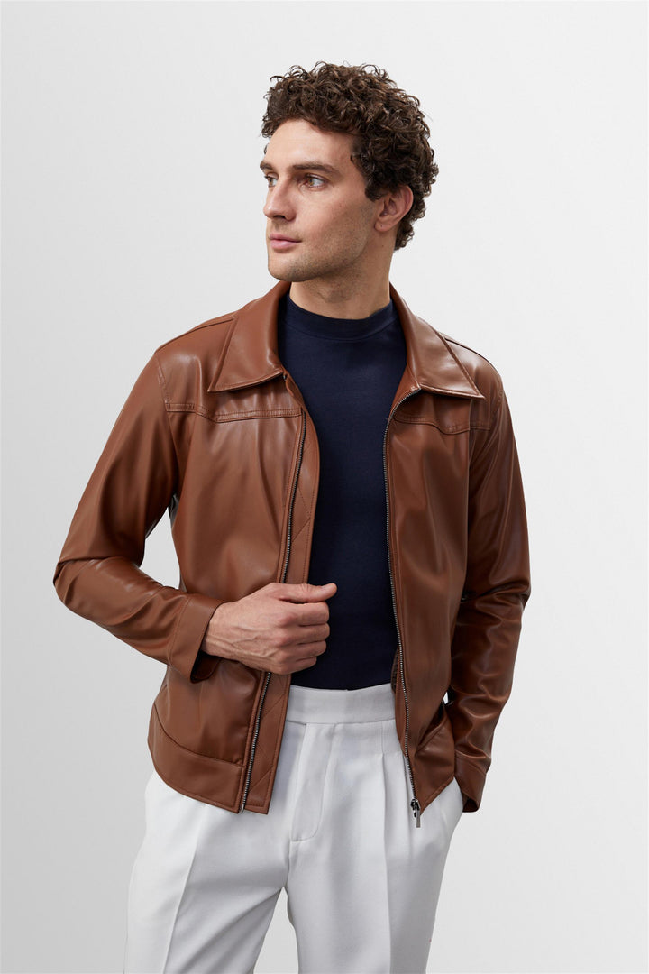 ANT Zippered Faux Leather Coat - Jonesboro