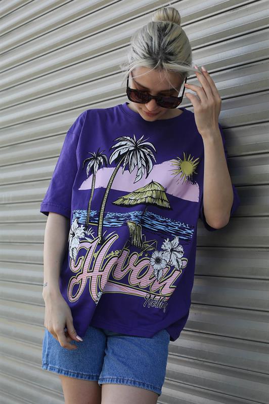 MDX Purple Printed Bicycle Collar Women's T-Shirt MG1765 - Tlalnepantla