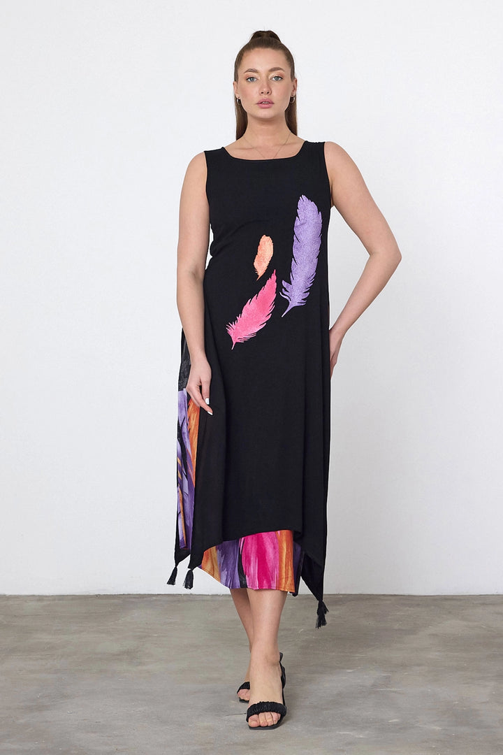 Maxi Boy Purple Printed Detailed Viscose Dress BCVL-252025 - Mijas