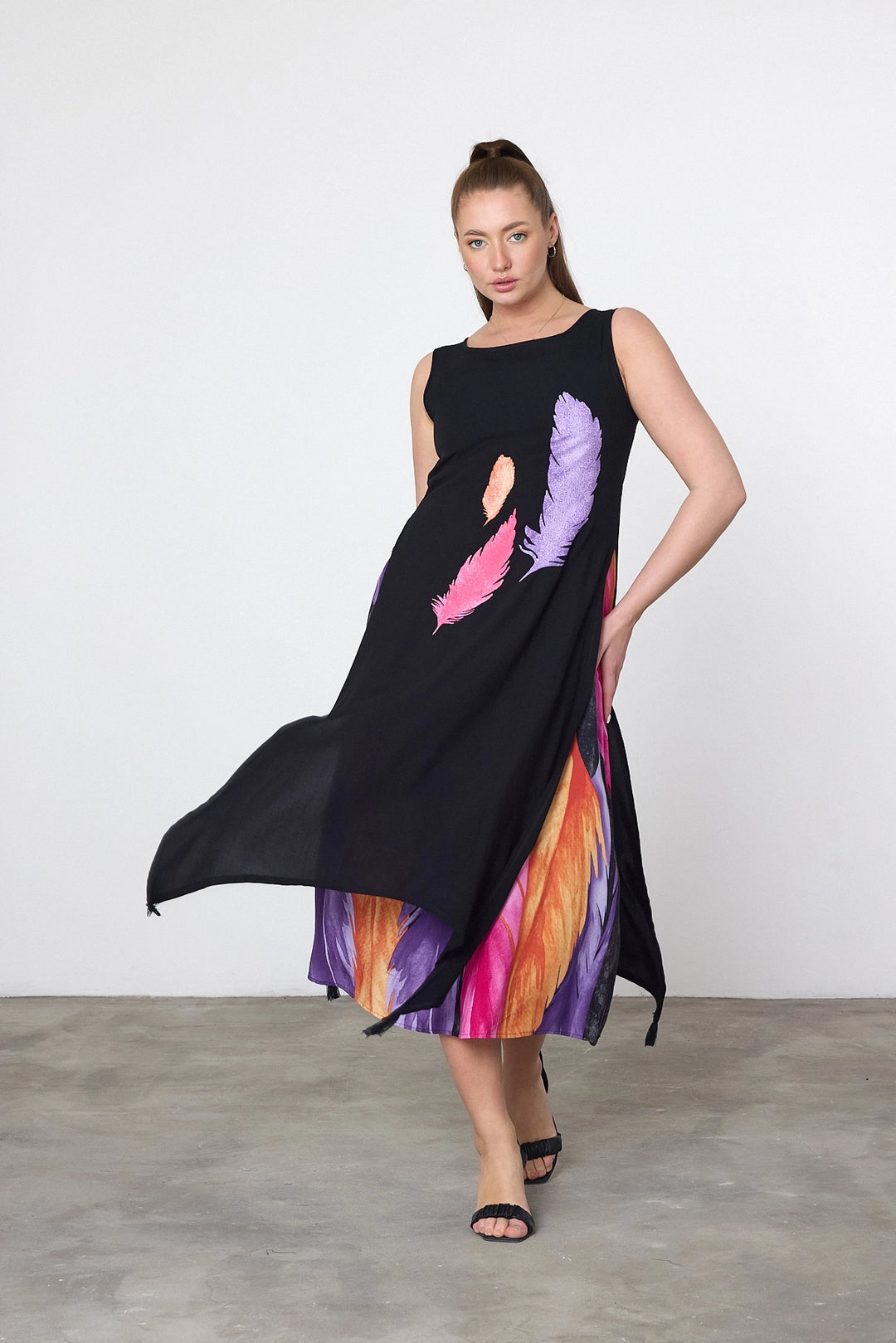 Maxi Boy Purple Printed Detailed Viscose Dress BCVL-252025 - Mijas
