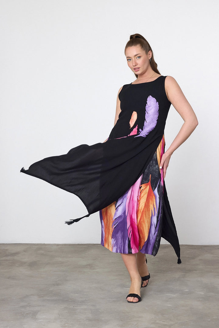 Maxi Boy Purple Printed Detailed Viscose Dress BCVL-252025 - Mijas