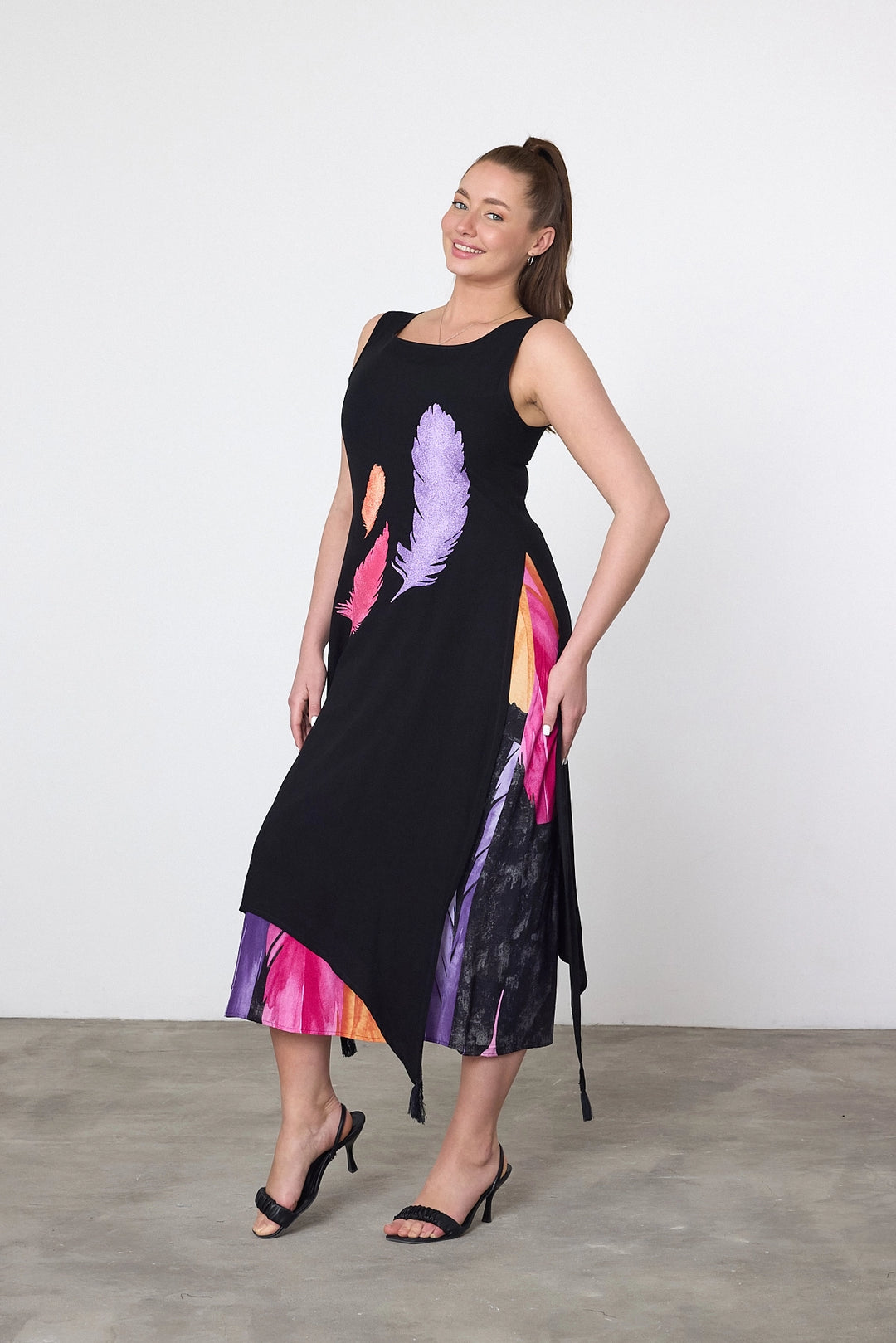 Maxi Boy Purple Printed Detailed Viscose Dress BCVL-252025 - Mijas