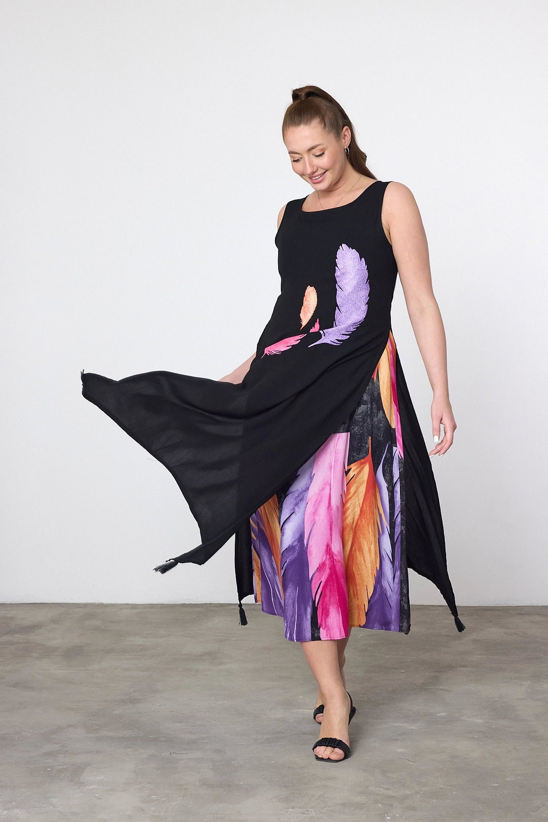 Maxi Boy Purple Printed Detailed Viscose Dress BCVL-252025 - Mijas