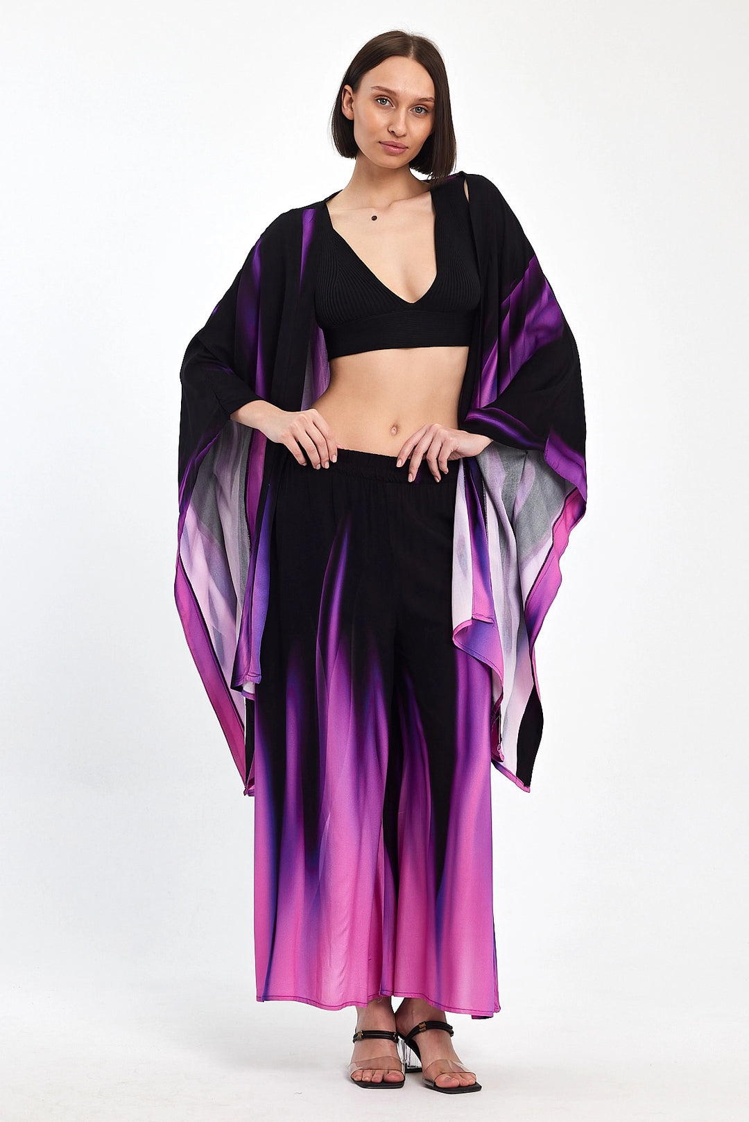 Maxi Boy Purple Gradient Patterned Pants and Kimono Woven Top Set BCVL-24975 - Pavia