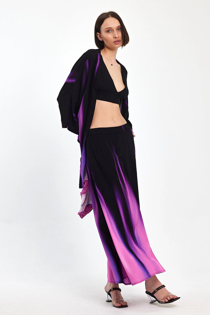 Maxi Boy Purple Gradient Patterned Pants and Kimono Woven Top Set BCVL-24975 - Pavia