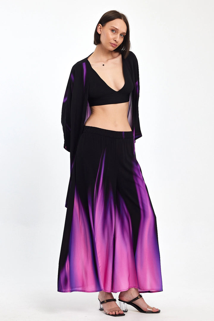 Maxi Boy Purple Gradient Patterned Pants and Kimono Woven Top Set BCVL-24975 - Pavia
