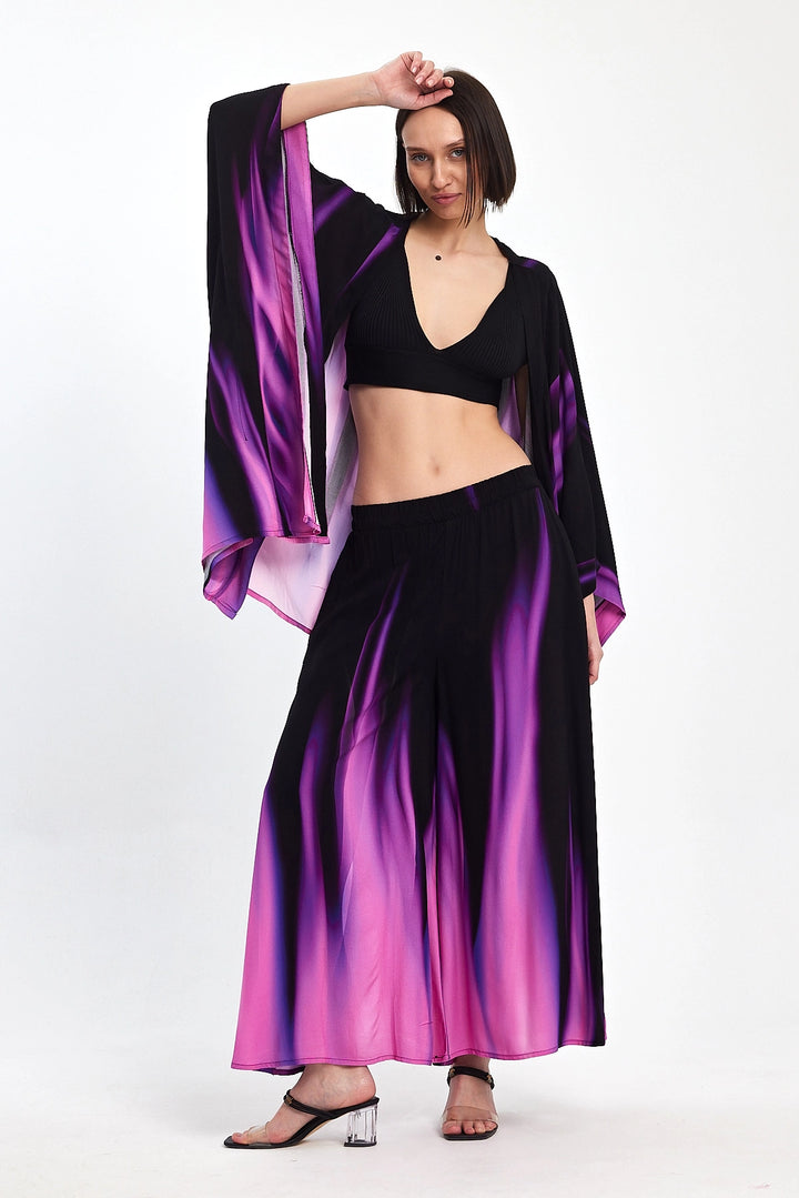 Maxi Boy Purple Gradient Patterned Pants and Kimono Woven Top Set BCVL-24975 - Pavia