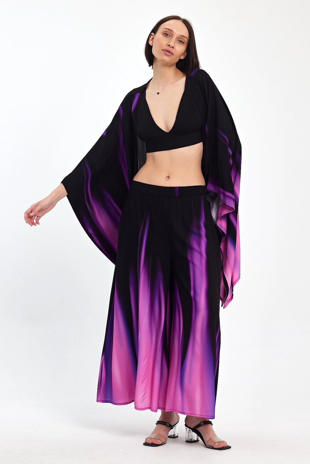 Maxi Boy Purple Gradient Patterned Pants and Kimono Woven Top Set BCVL-24975 - Pavia