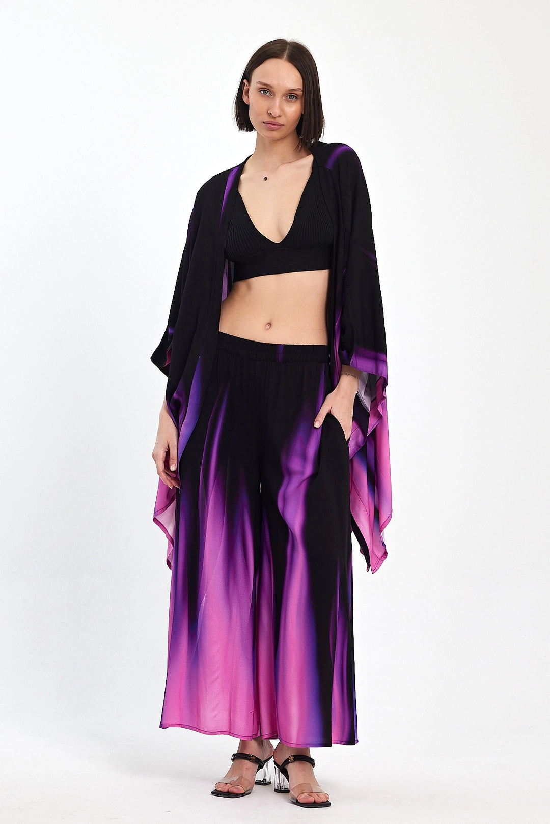 Maxi Boy Purple Gradient Patterned Pants and Kimono Woven Top Set BCVL-24975 - Pavia