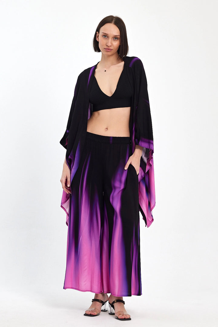 Maxi Boy Purple Gradient Patterned Pants and Kimono Woven Top Set BCVL-24975 - Pavia