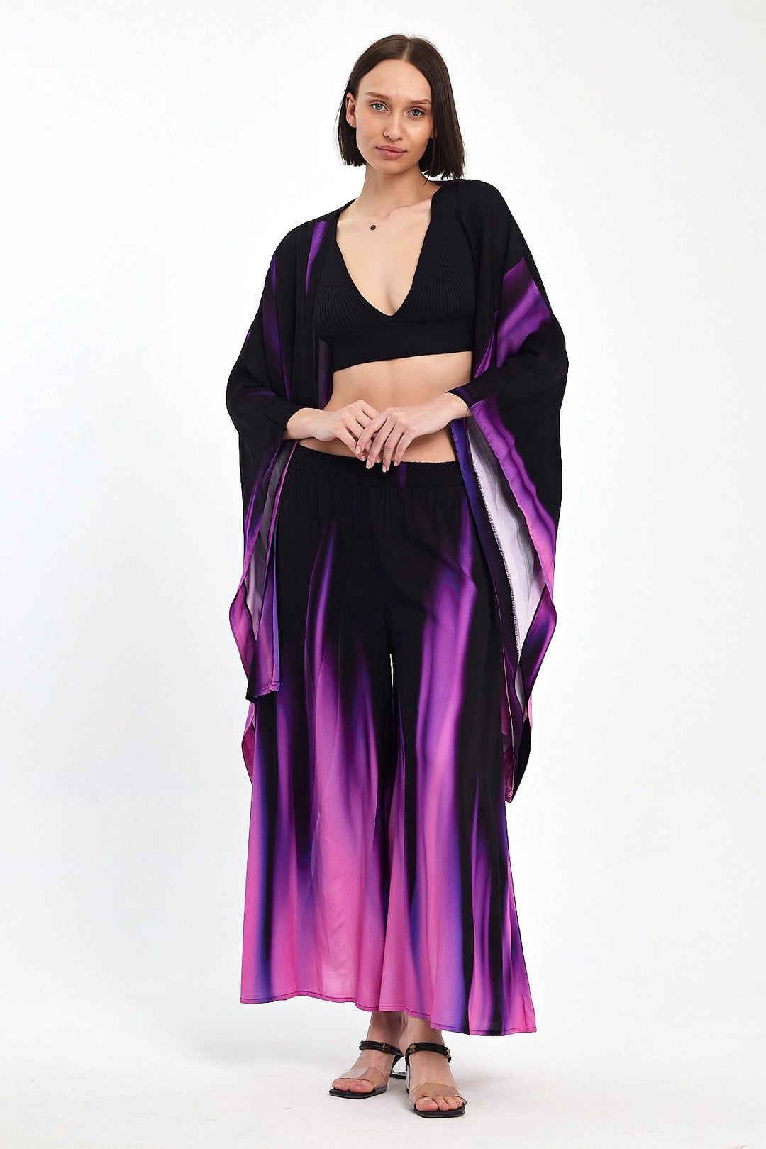 Maxi Boy Purple Gradient Patterned Pants and Kimono Woven Top Set BCVL-24975 - Pavia