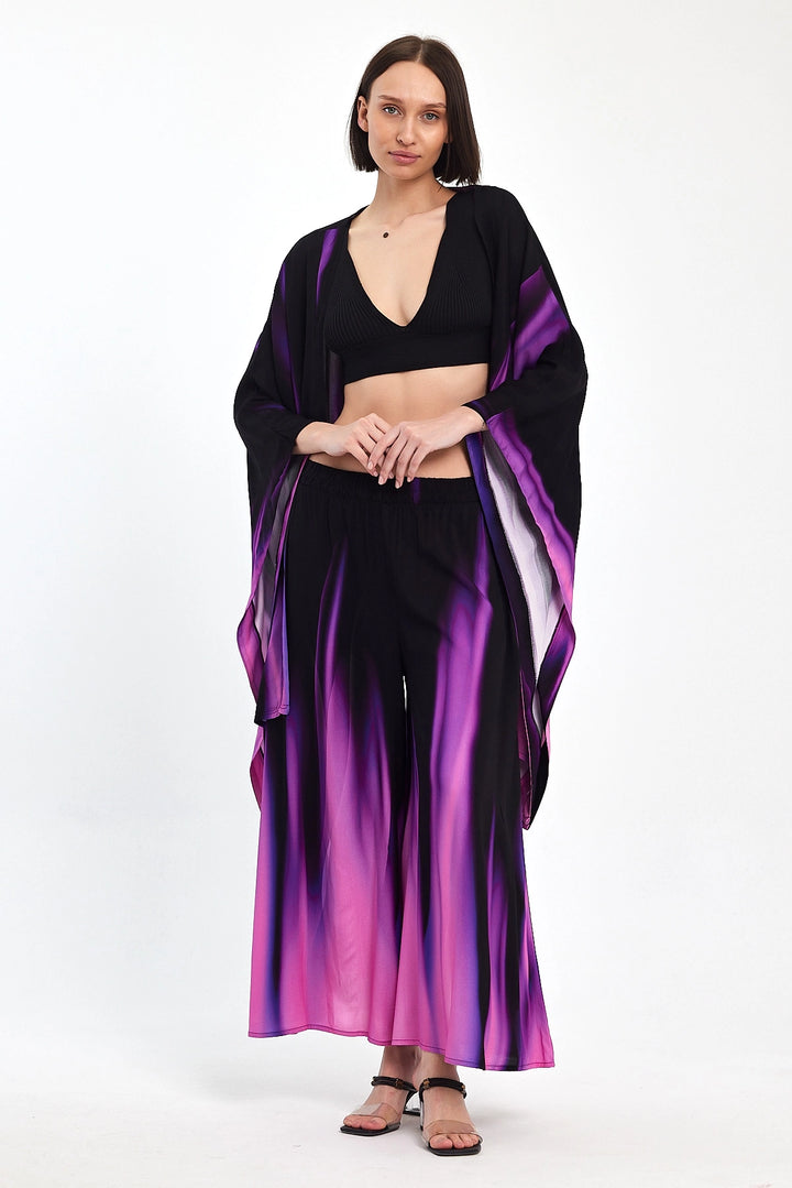 Maxi Boy Purple Gradient Patterned Pants and Kimono Woven Top Set BCVL-24975 - Pavia