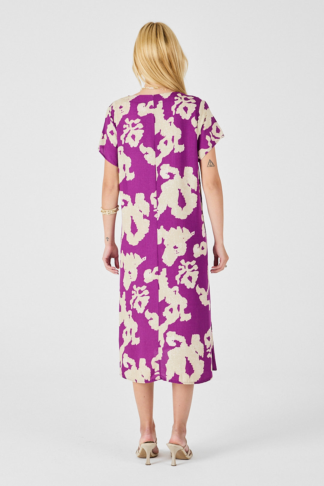Purple Deep V-Neck Slit Patterned Midi Dress BCVL-254012 - Kirkland