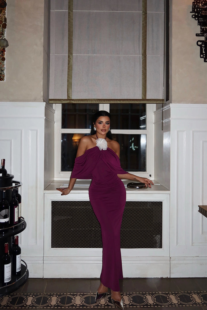 EYY Women Purple Rose Detail Long Dress - Pahrump