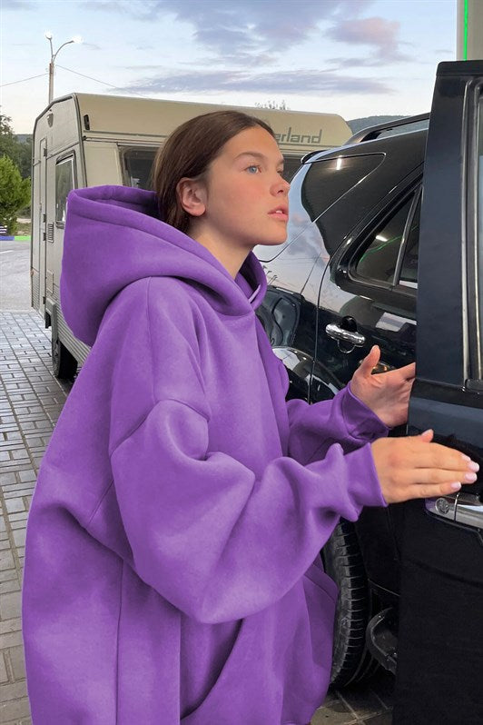 MDX Purple Hooded Oversized Sweatshirt with Buttons MG1566 - Petaluma