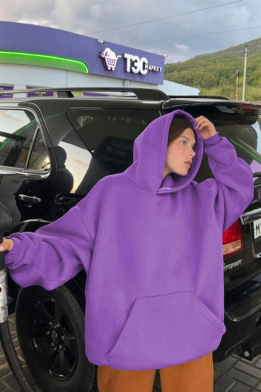 MDX Purple Hooded Oversized Sweatshirt with Buttons MG1566 - Petaluma