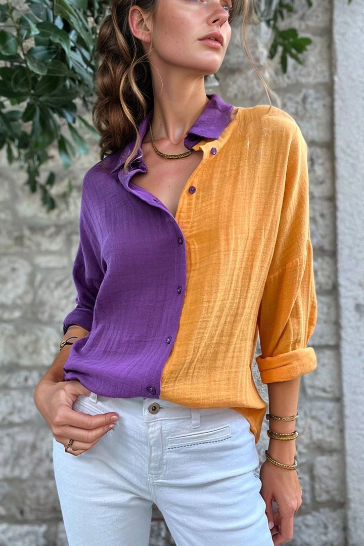 Purple Muslim Color Block Loose Shirt BCBSK-25700-3458 - Talavera de la Reina