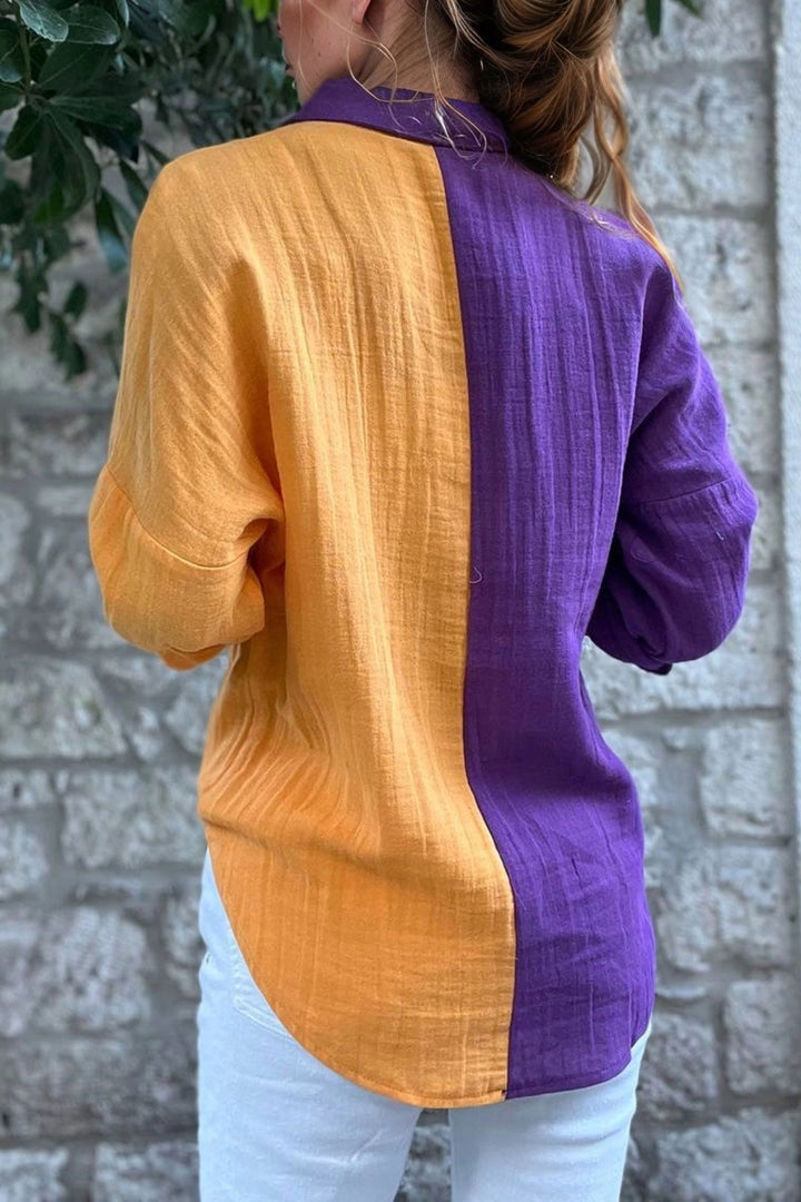 Purple Muslim Color Block Loose Shirt BCBSK-25700-3458 - Talavera de la Reina