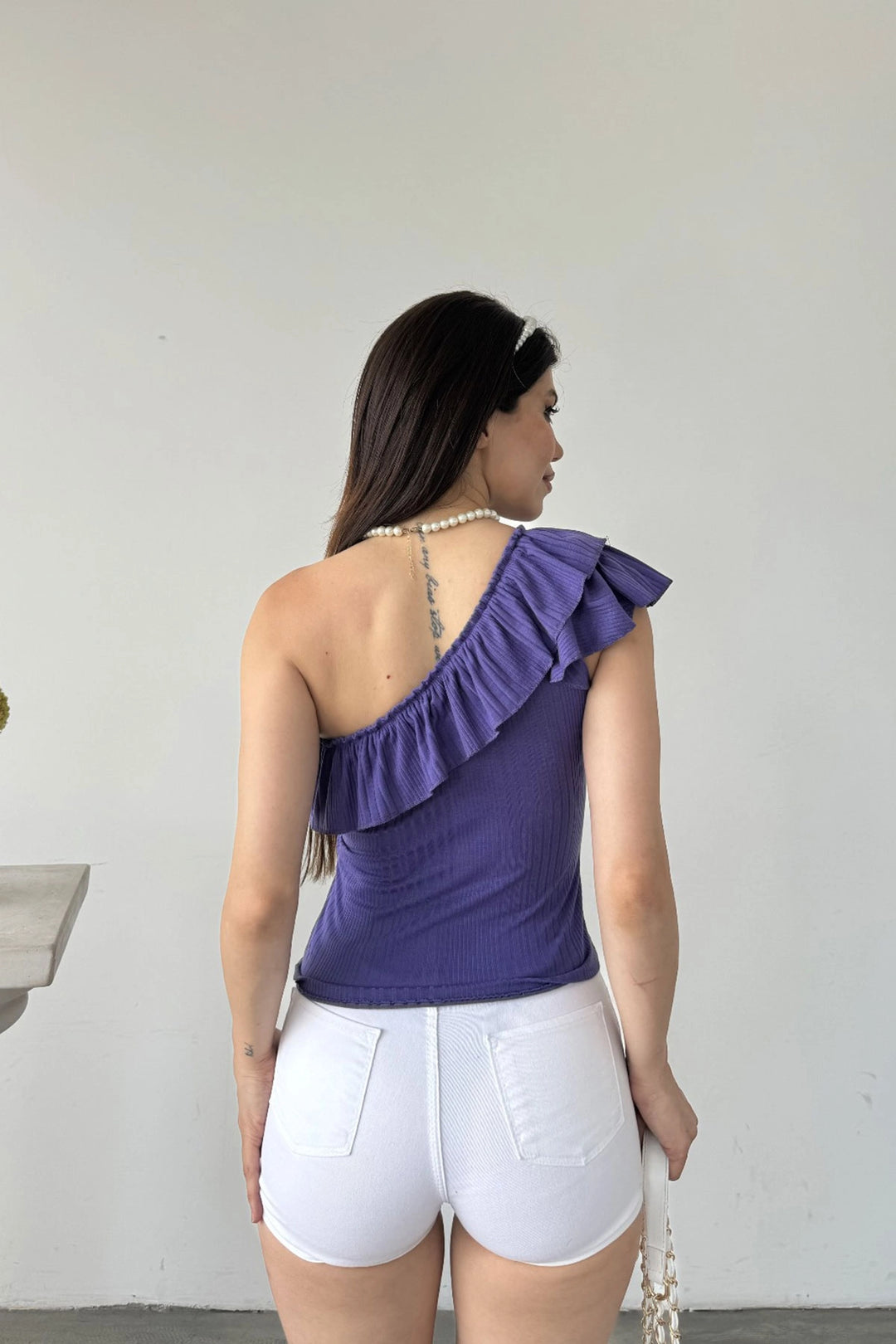 Purple One Shoulder Ruffle Detailed Blouse BCDF-251088 - Tuttlingen