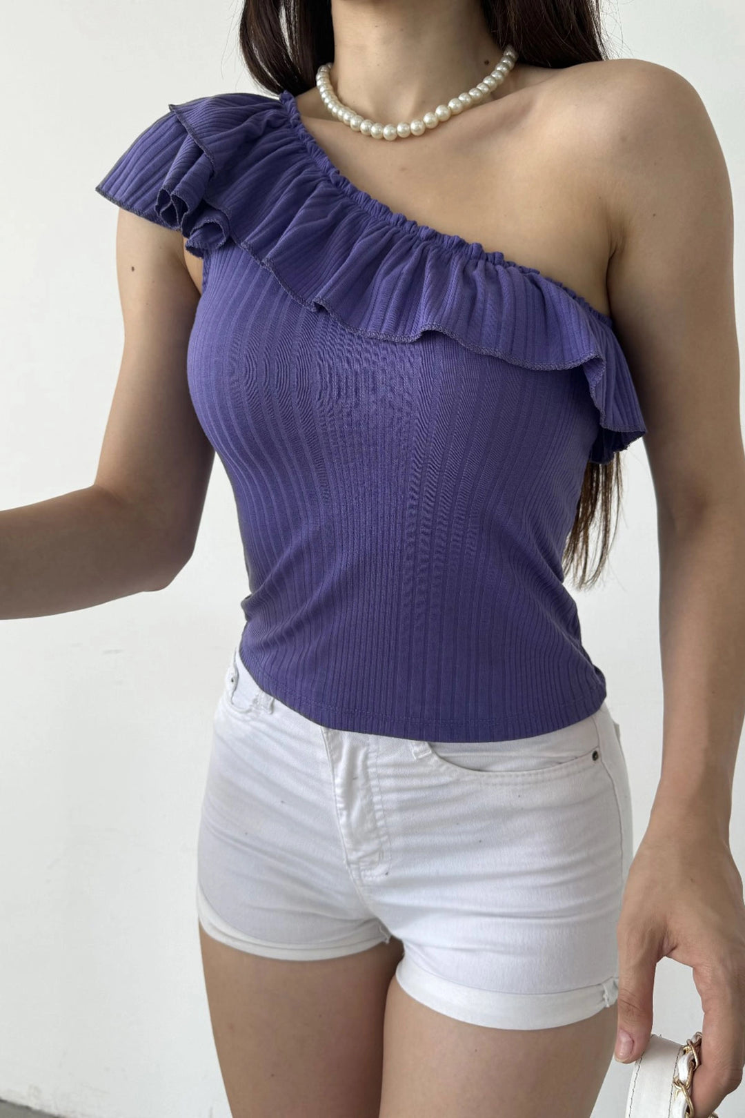Purple One Shoulder Ruffle Detailed Blouse BCDF-251088 - Tuttlingen