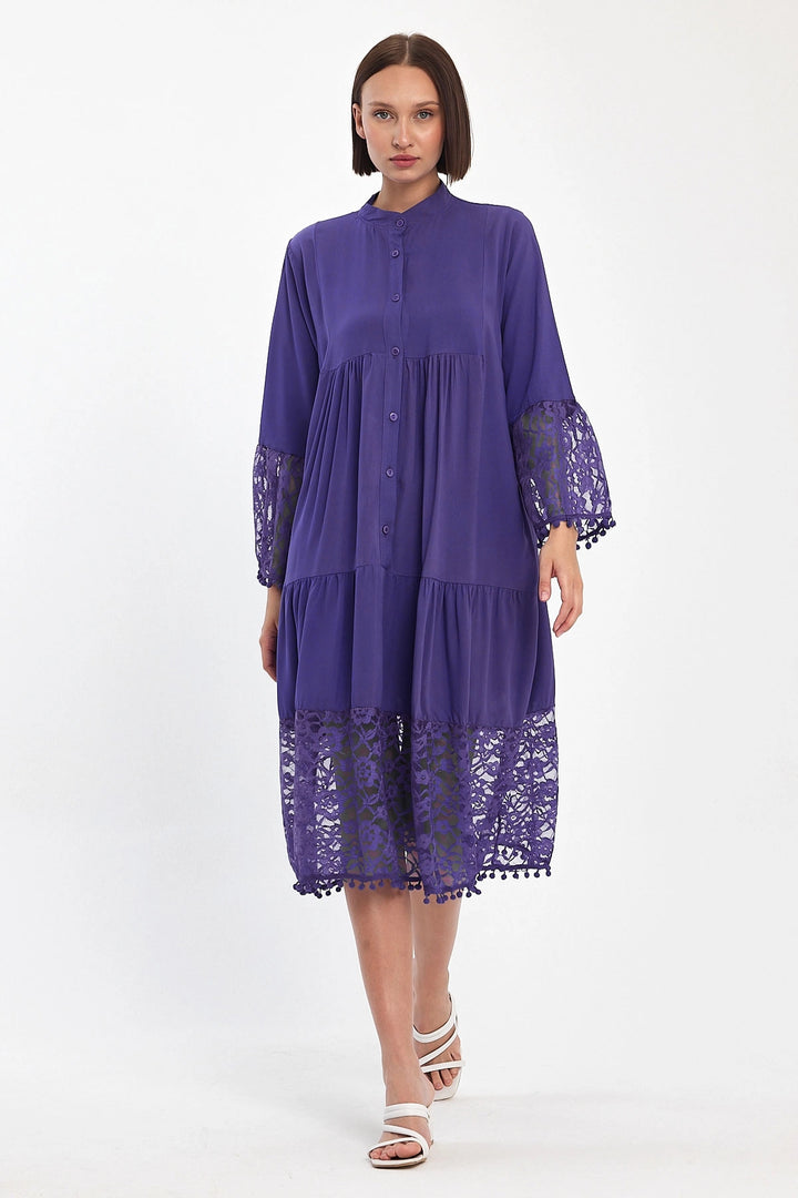 Maxi Boy Purple Detailed Long Woven Viscose Dress BCVL-25983 - Paracho de Verduzco