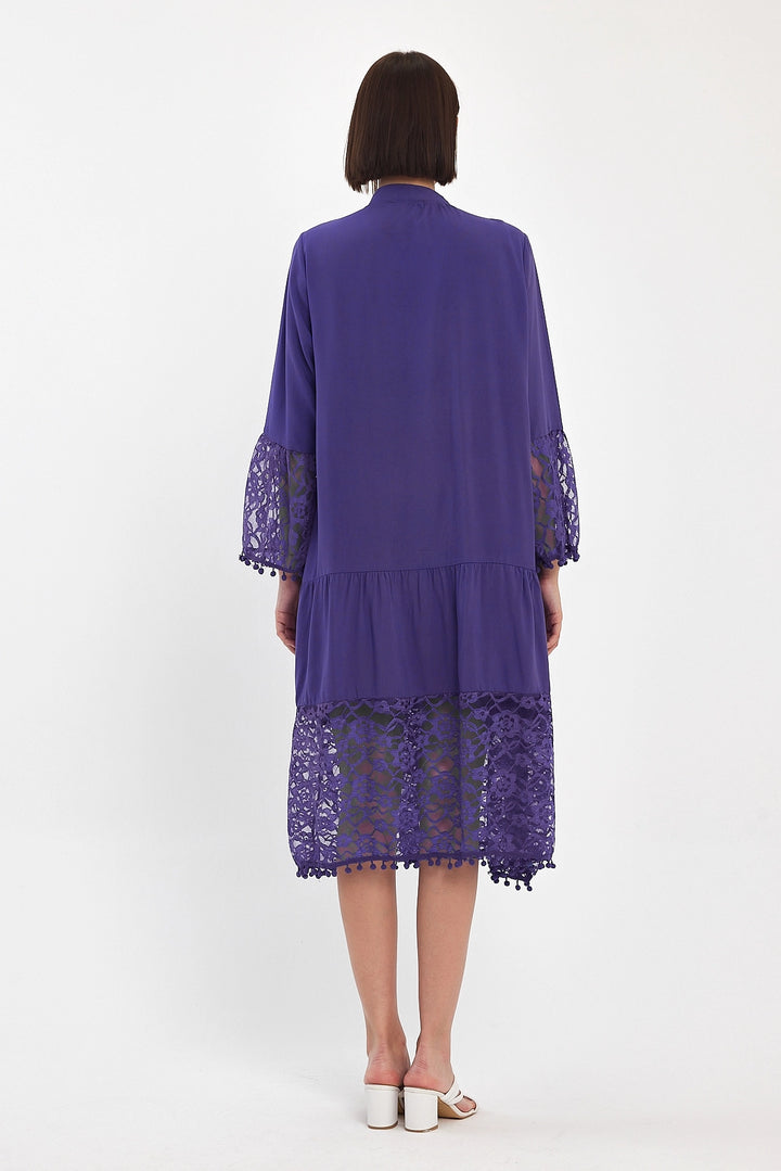 Maxi Boy Purple Detailed Long Woven Viscose Dress BCVL-25983 - Paracho de Verduzco