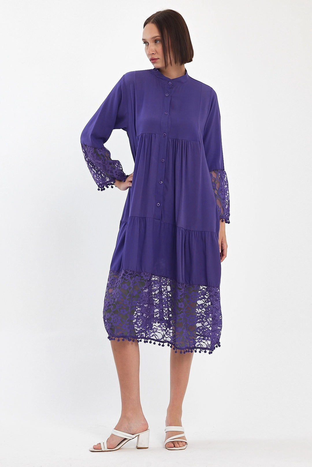 Maxi Boy Purple Detailed Long Woven Viscose Dress BCVL-25983 - Paracho de Verduzco