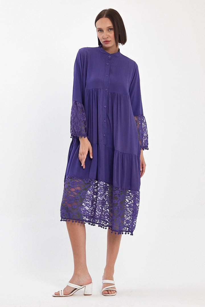 Maxi Boy Purple Detailed Long Woven Viscose Dress BCVL-25983 - Paracho de Verduzco
