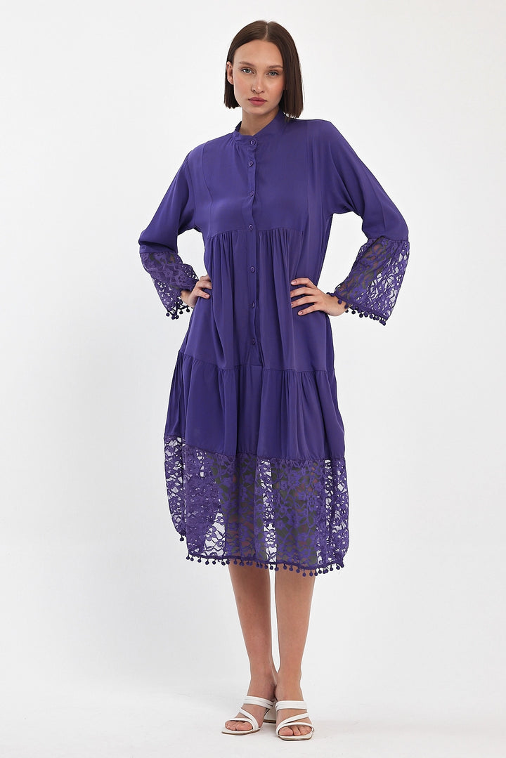 Maxi Boy Purple Detailed Long Woven Viscose Dress BCVL-25983 - Paracho de Verduzco