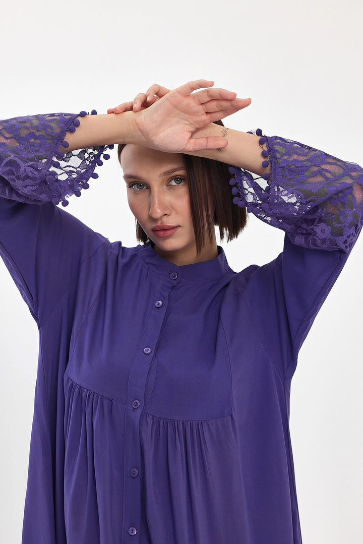 Maxi Boy Purple Detailed Long Woven Viscose Dress BCVL-25983 - Paracho de Verduzco