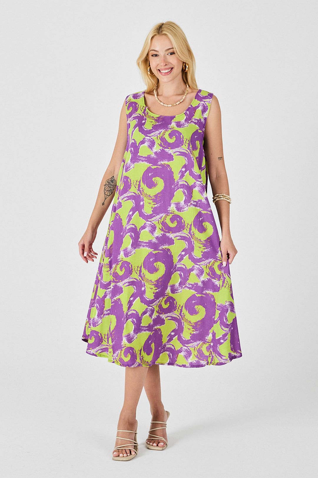 Purple U Neck Sleeveless Asymmetric Cut Midi Dress BCVL-254017 - Minnetonka