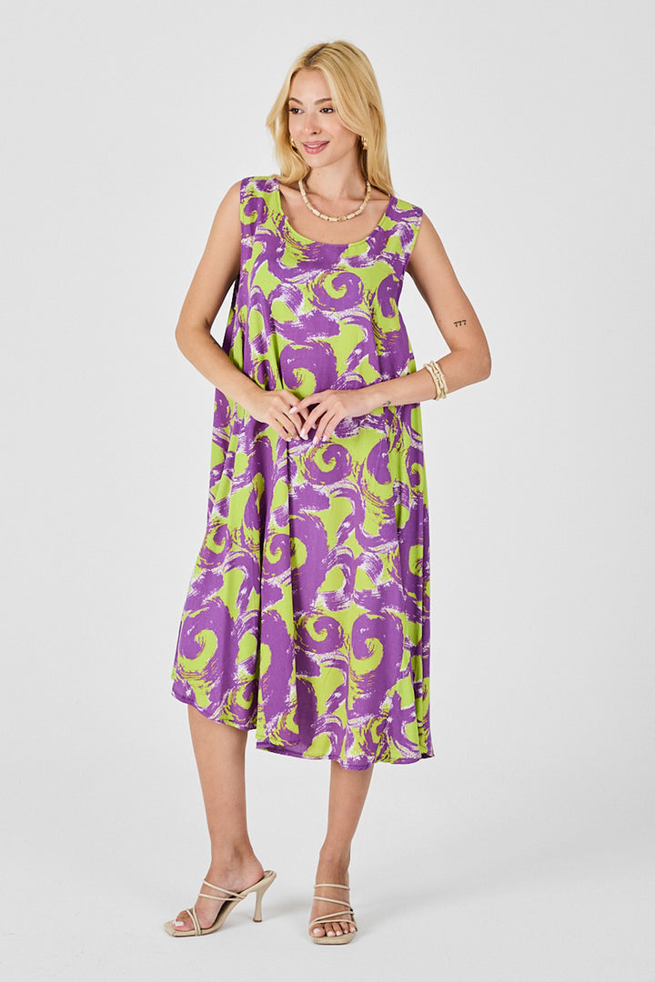 Purple U Neck Sleeveless Asymmetric Cut Midi Dress BCVL-254017 - Minnetonka