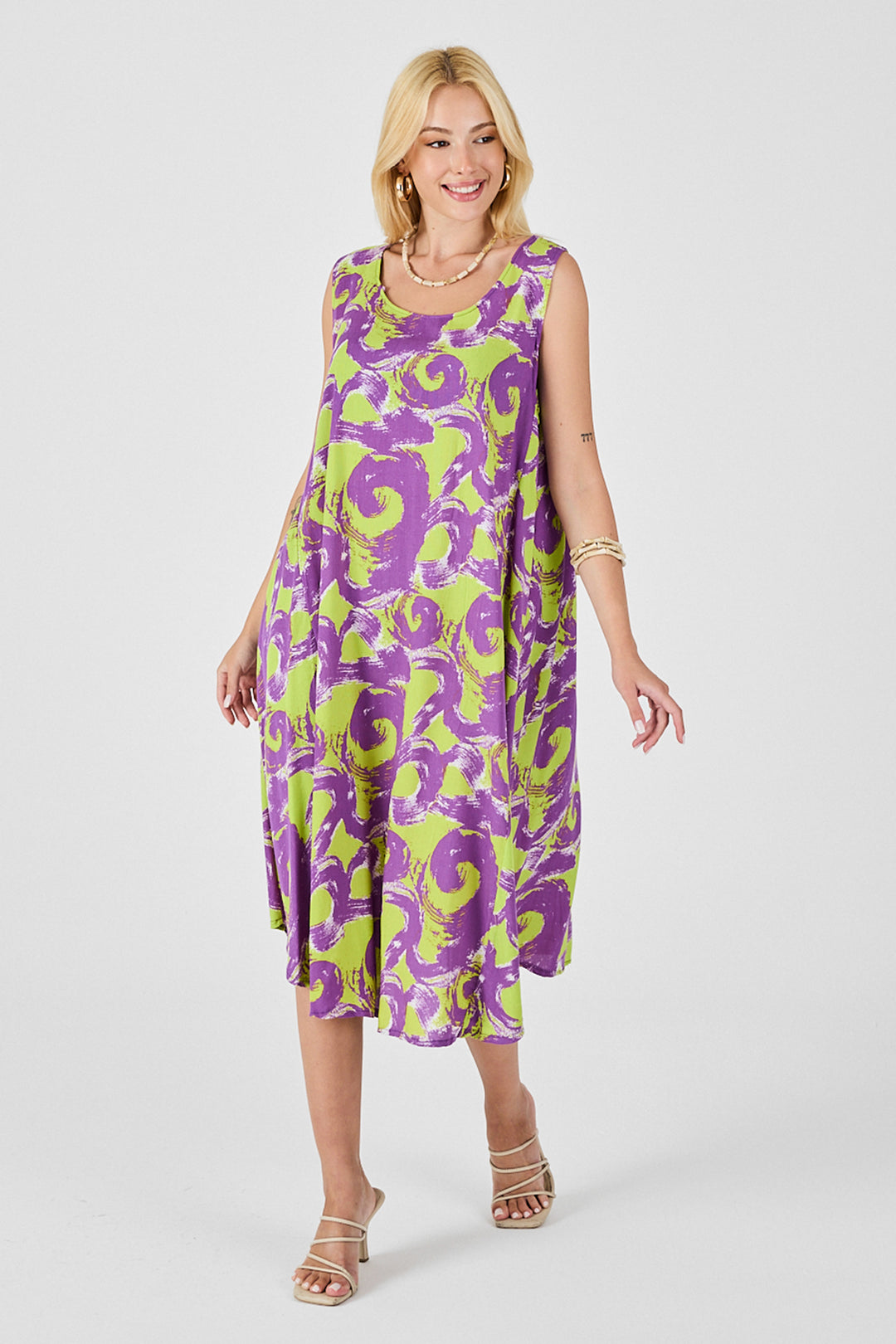 Purple U Neck Sleeveless Asymmetric Cut Midi Dress BCVL-254017 - Minnetonka