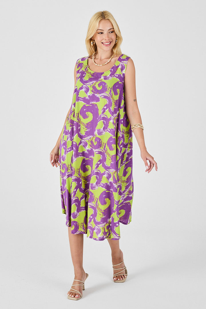 Purple U Neck Sleeveless Asymmetric Cut Midi Dress BCVL-254017 - Minnetonka