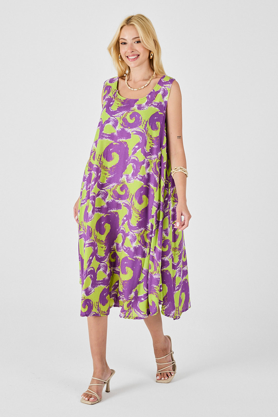 Purple U Neck Sleeveless Asymmetric Cut Midi Dress BCVL-254017 - Minnetonka