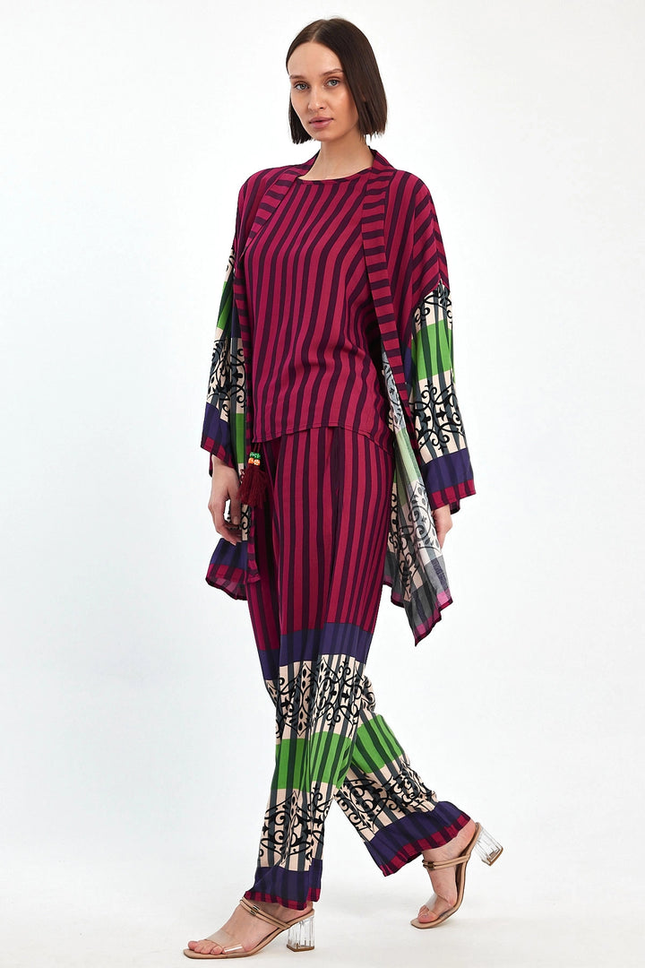 Maxi Boy Maroon Printed Kimono and Pants Woven Viscose Top Bottom Set BCVL-251042 - Enid