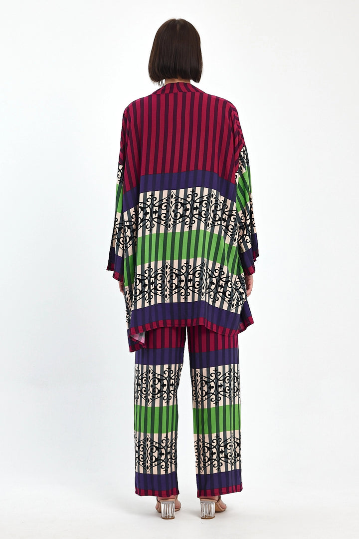 Maxi Boy Maroon Printed Kimono and Pants Woven Viscose Top Bottom Set BCVL-251042 - Enid