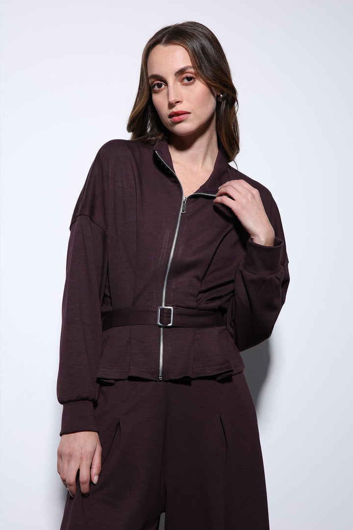 ANT Antioch Mürdüm Bel Kemerli Geniş Paça Pantolonlu Takım - Nice