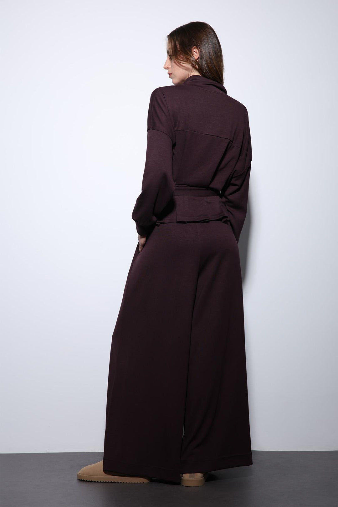 ANT Antioch Mürdüm Bel Kemerli Geniş Paça Pantolonlu Takım - Nice