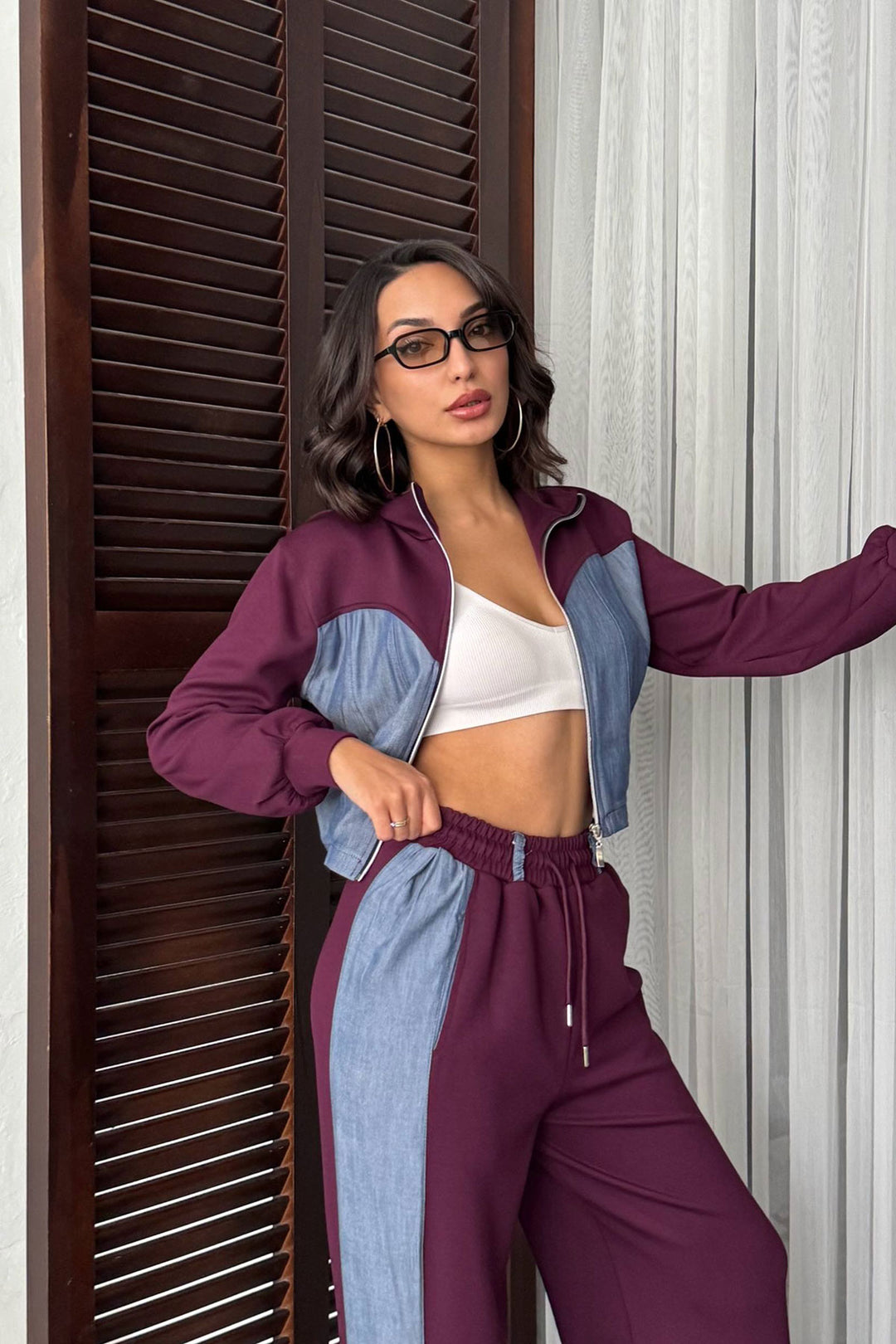 Purple Denim Fabric Soft Textured Pants Jacket Set BCHN-25261021 - New Haven